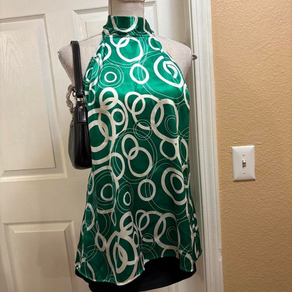 Rampage green and white satin halter top. Size large